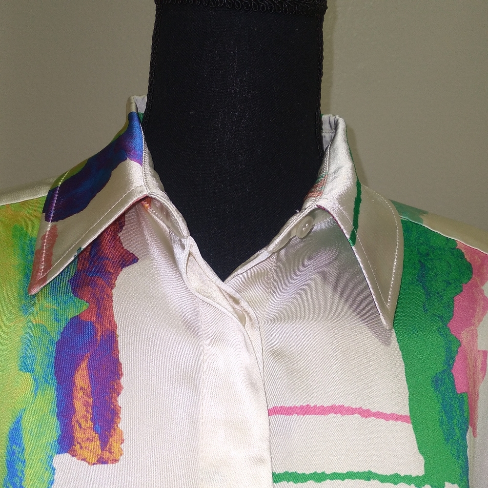 H&M STUDIO 2020 Women's MultiColor Abstract Print Long Sleeve Blouse- Size S - Picture 7 of 14